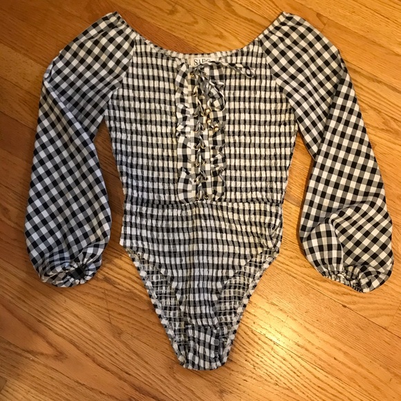 Snap Skirt Mia Gingham Lace Up Bodysuit - Picture 2 of 8